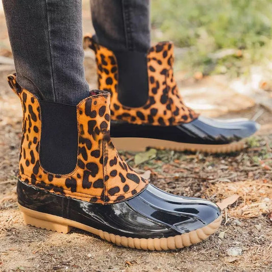 Leopard Waterproof Slip On Ankle Duckboots