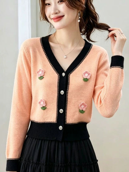 Color-blocked Floral Cardigan