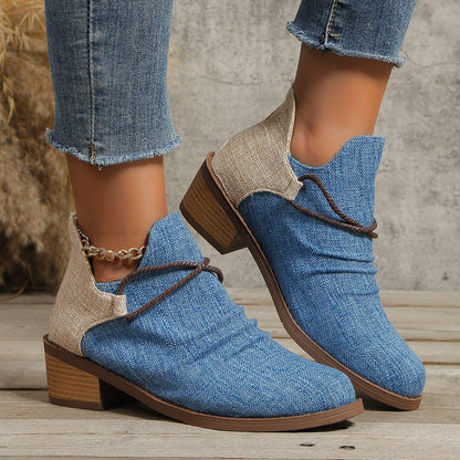 Rough canvas pointed toe leopard boots