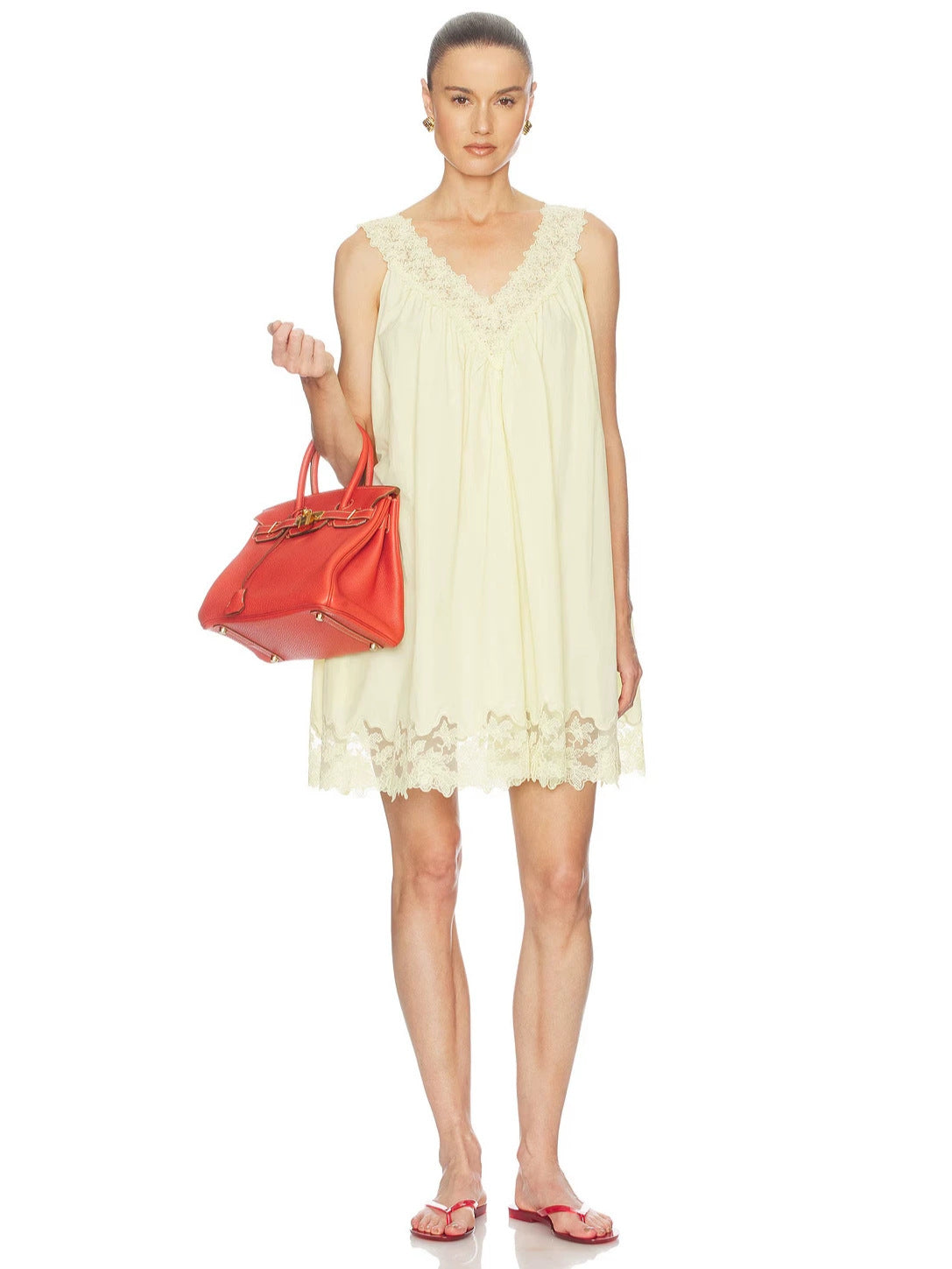 Lace V-neck sleeveless loose mini dress