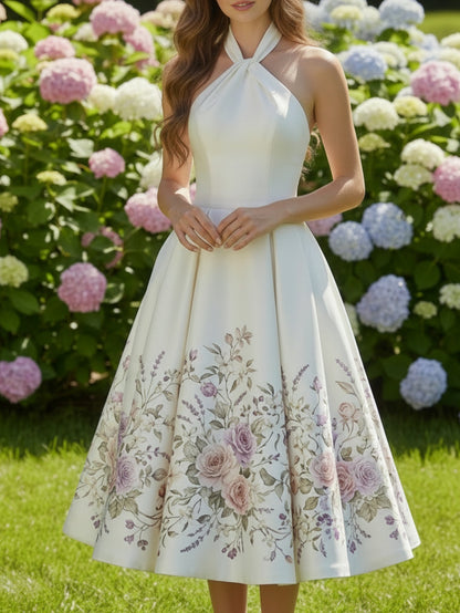 vivien Halter-neck floral print midi dress