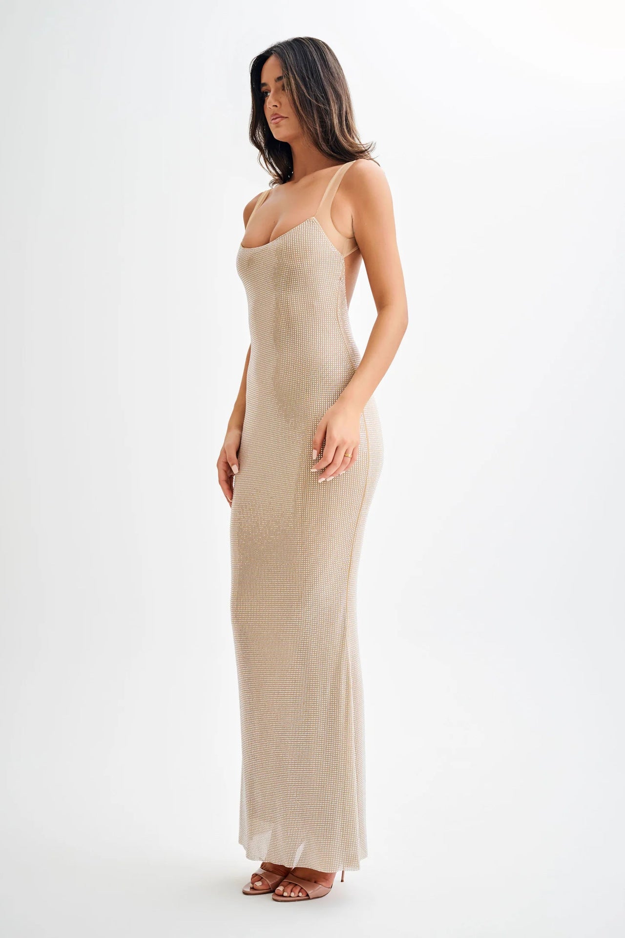 Hot Diamond Hip Skirt Open Back Dress