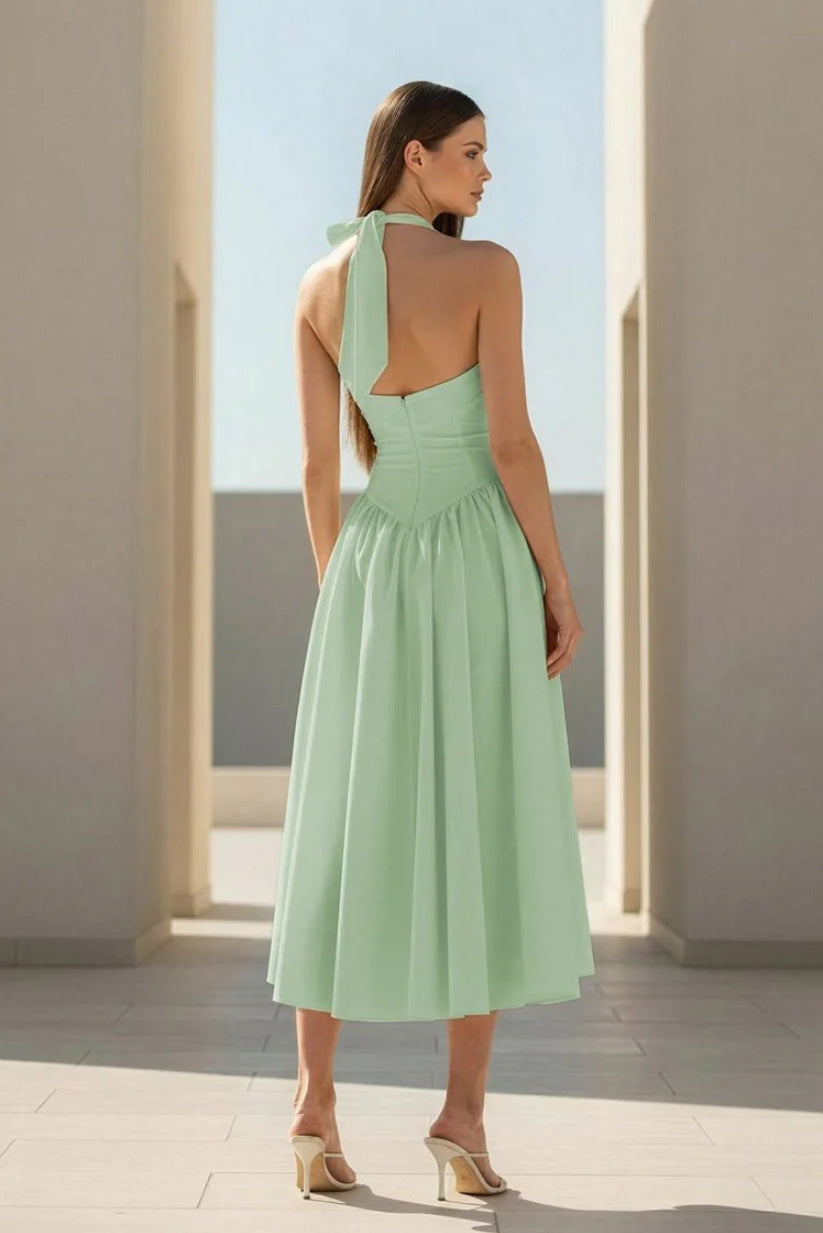 mint green Halter Strappy Backless midi Dress