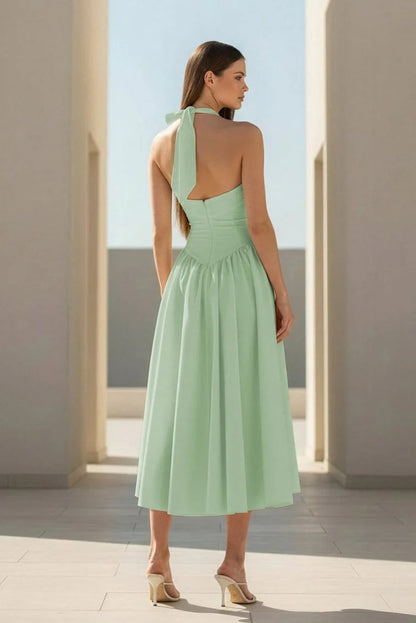 mint green Halter Strappy Backless midi Dress