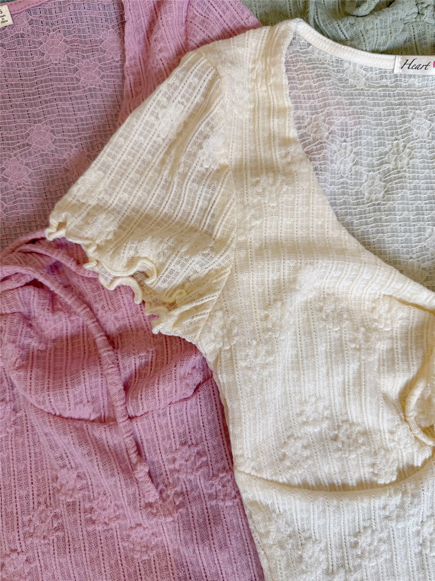 Ruched Front Ruffle Short Sleeve U-Neck Knit Top