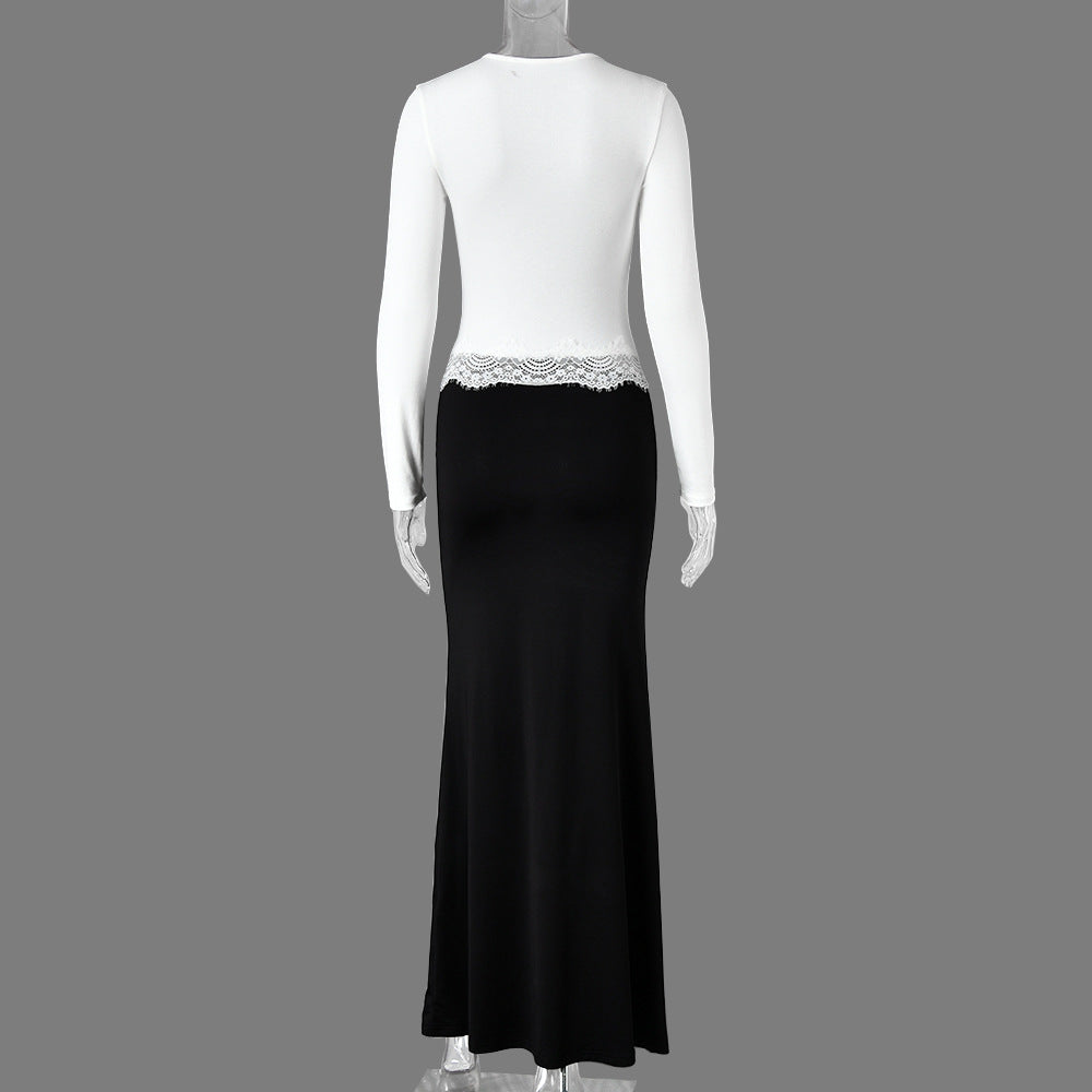 Premium Fabric Long-Sleeve Cut-Out Top with Lace Detail Premium Fabric - product view 11