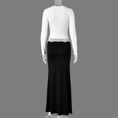Premium Fabric Long-Sleeve Cut-Out Top with Lace Detail Premium Fabric - product view 11