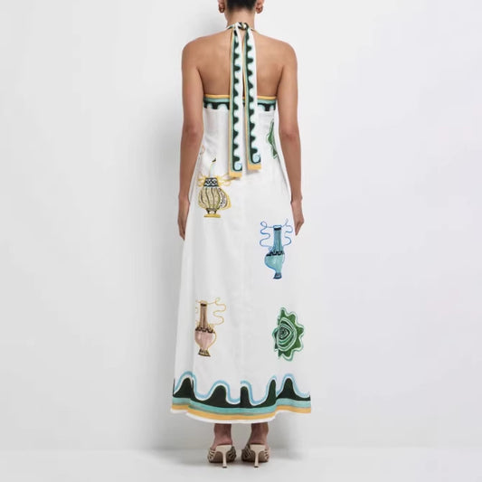 lily halter Printed maxi dress & Shirt Trousers Set - white