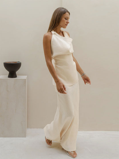 Halter-neck open-back camisole & fishtail skirt