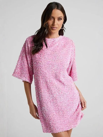 Round neck sequined mini dress