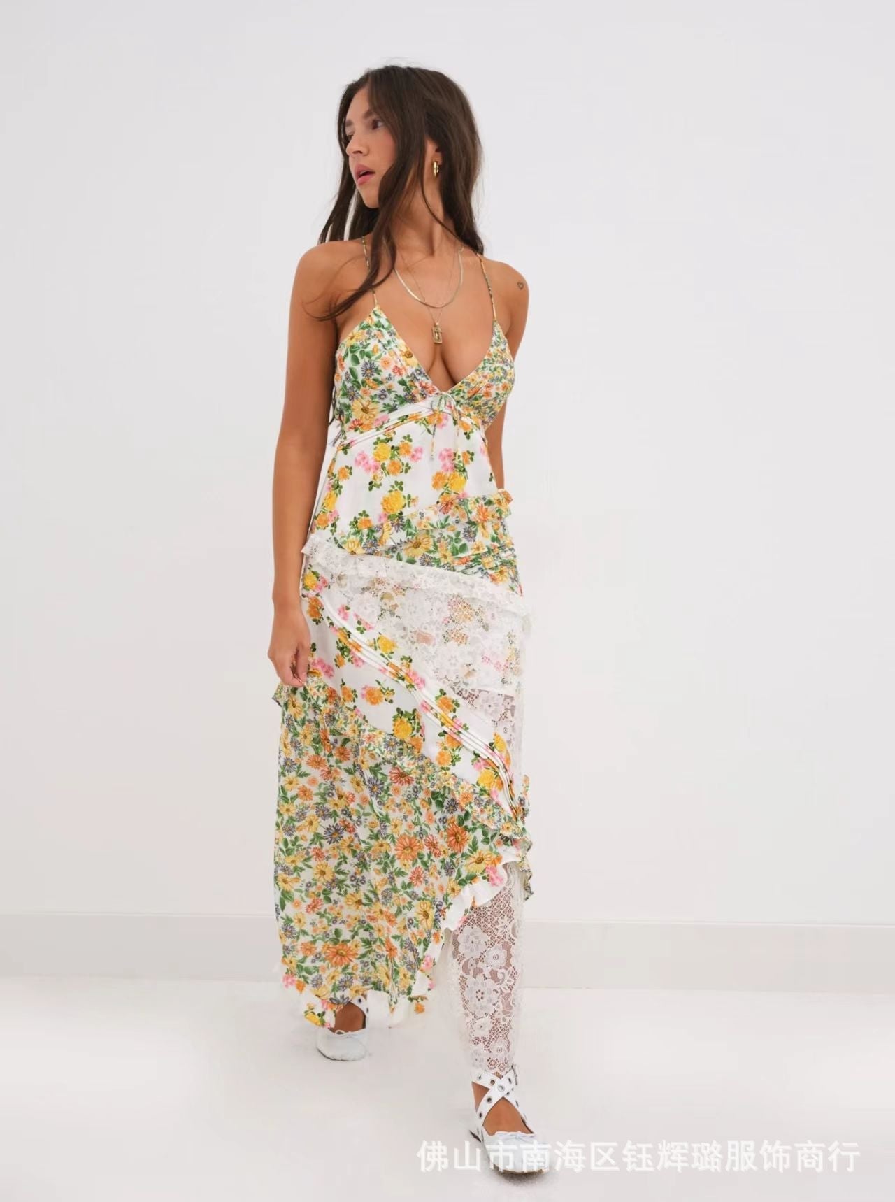 Léa Lace Patchwork Floral Cami Maxi Dress