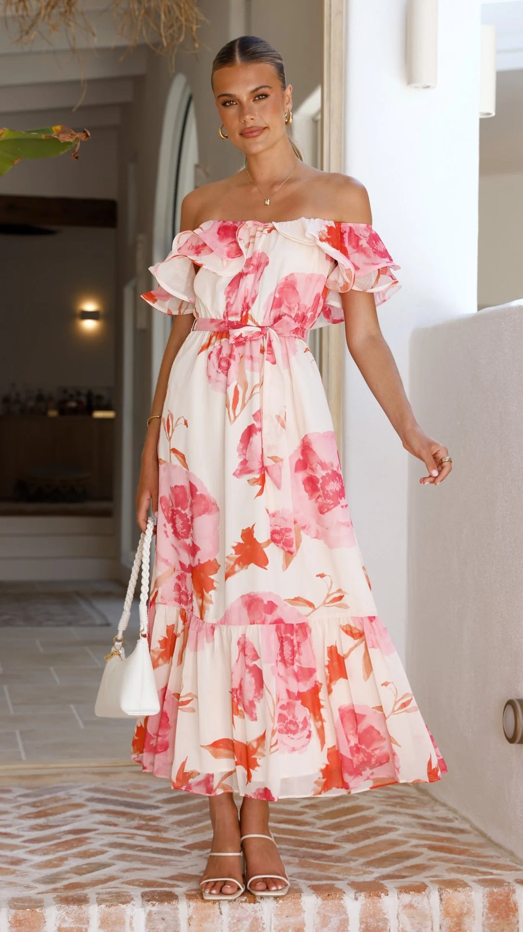 Floral print chiffon A-line maxi dress