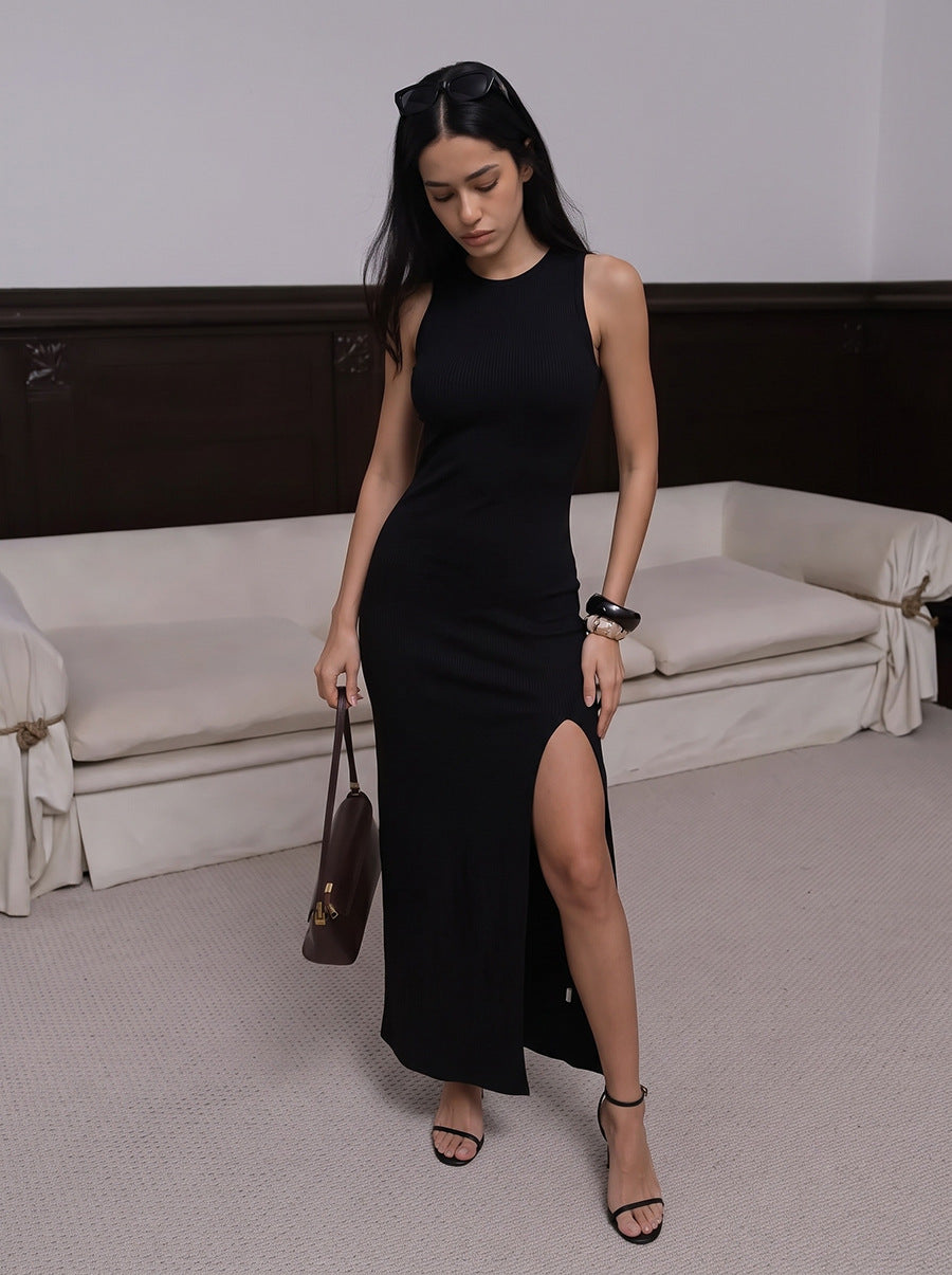 Versatile Slit Tight Vest Sweater maxi Dress