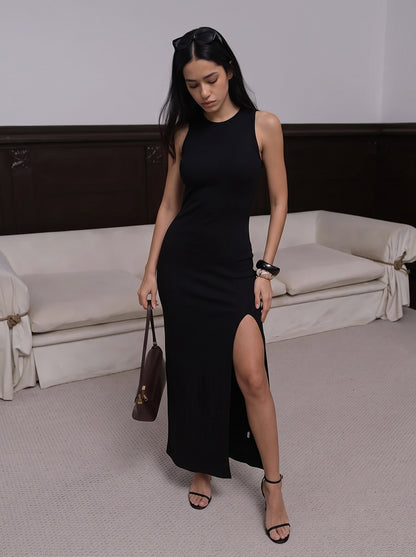 Versatile Slit Tight Vest Sweater maxi Dress