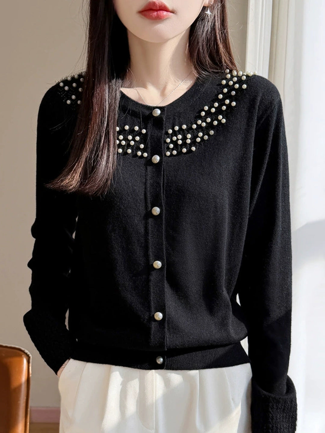 New Round-neck Beaded Cardigan
