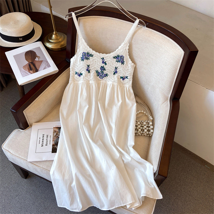Hollow-out embroidered camisole midi dress