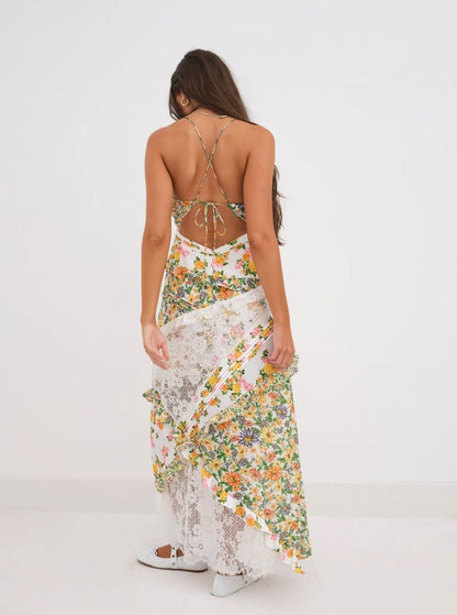 Léa Lace Patchwork Floral Cami Maxi Dress