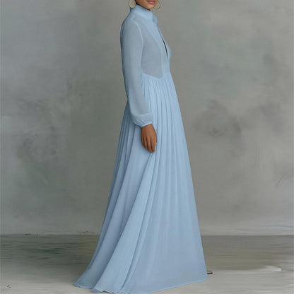 blue V-Neck Patchwork maxi Dress
