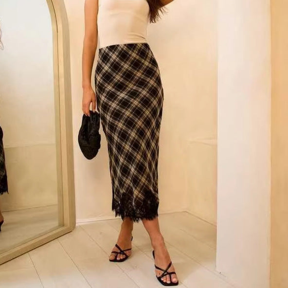 plaid lace fit hip skirt