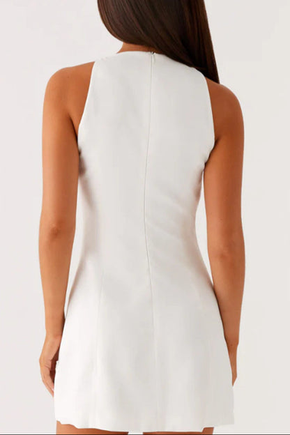 white sleeveless mini dress
