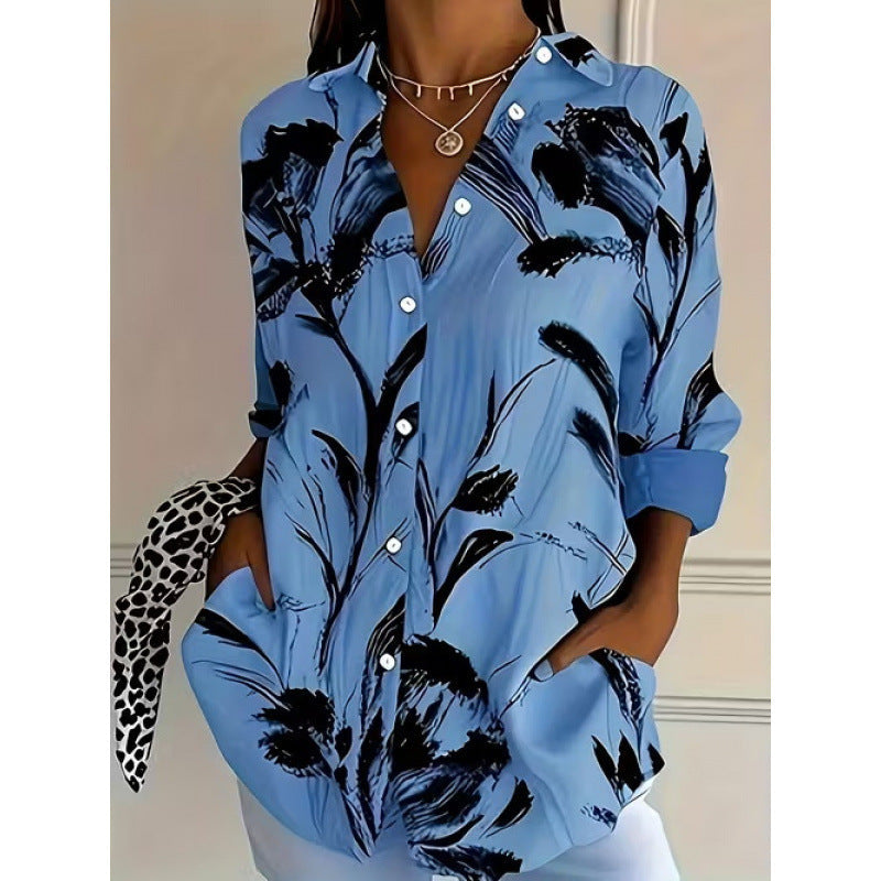 Digital Print Stand Collar Long Sleeve Shirt for Vacation