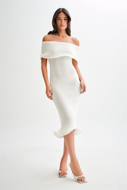 Off-shoulder sleeveless knit midi dress