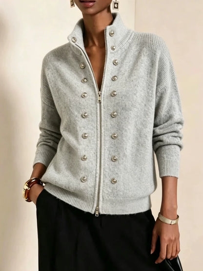 Double-breasted Zip-up knit Cardigan