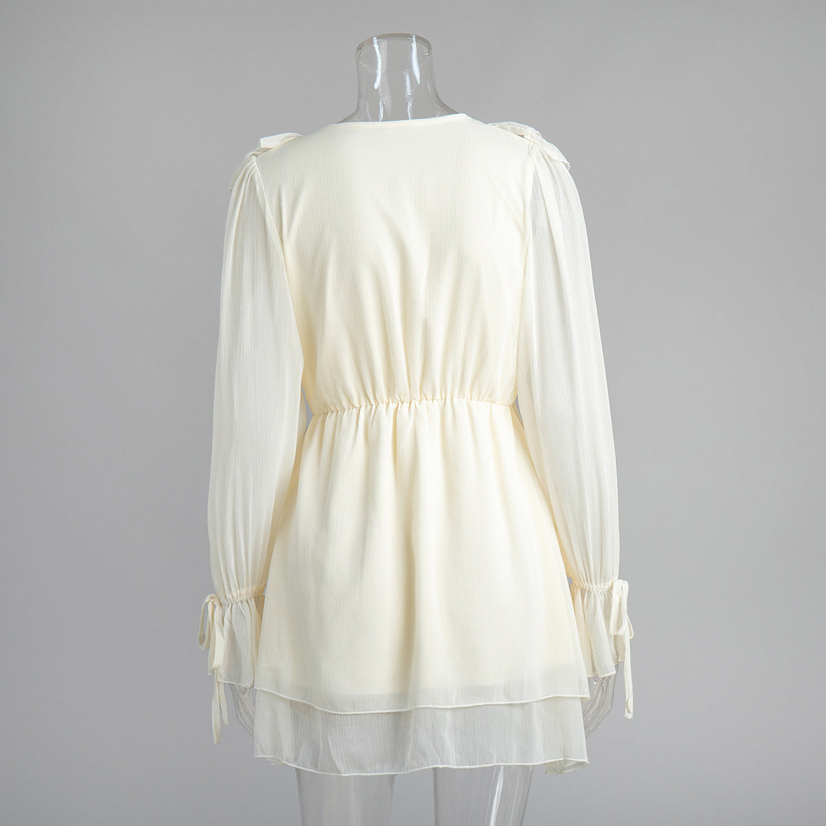 v-neck Ruffled tulle mini dress - apricot