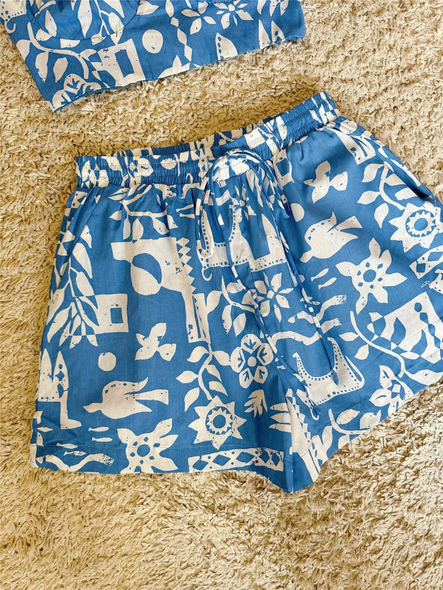 graffiti hand-painted pattern camisole shorts all-cotton two-piece set