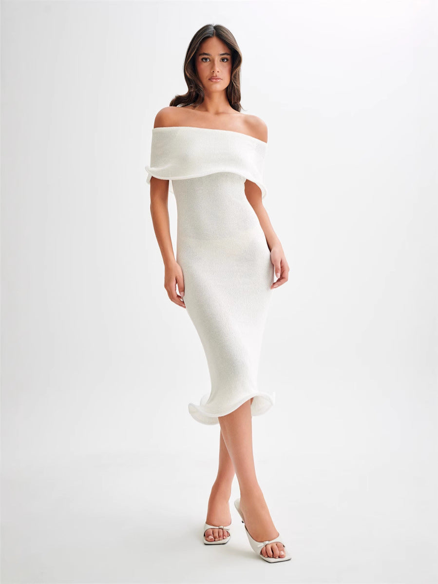 Off-shoulder sleeveless knit midi dress