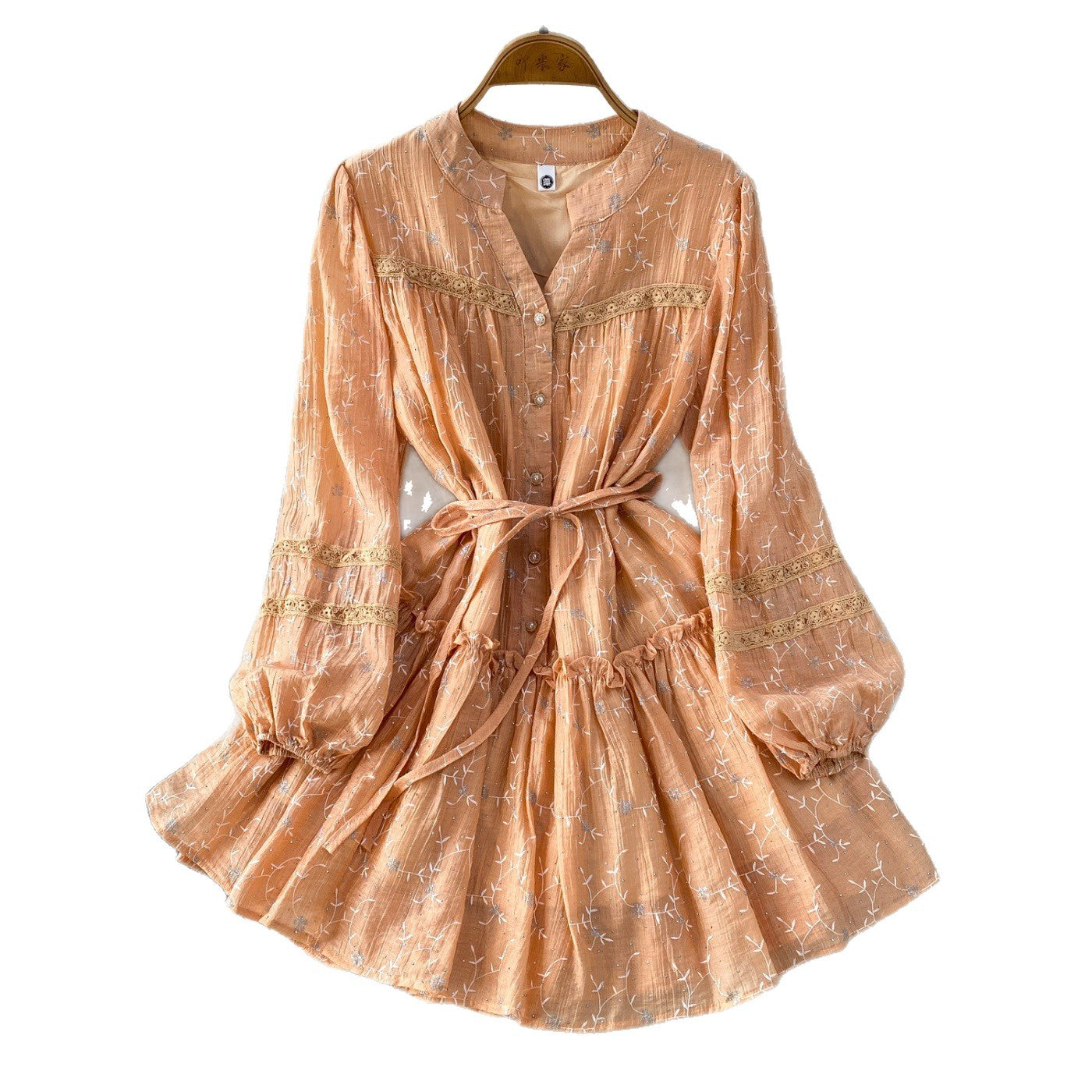 Summer rhinestone embroidered round neck midi dress