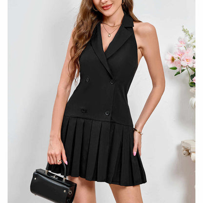 black halterneck mini dress