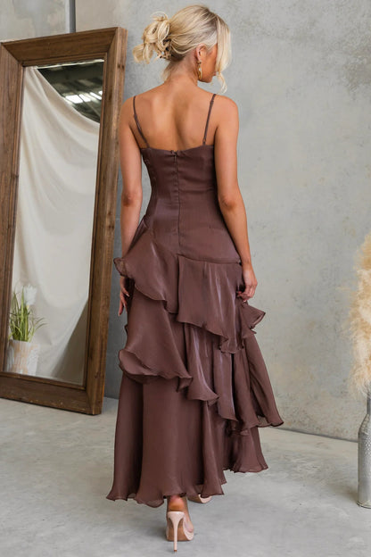 Premium Fabric Ruched Maxi Dress - Brown Premium Fabric - product view 3