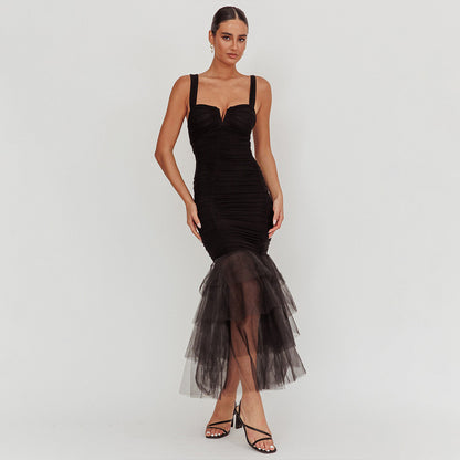 black spliced slip dress