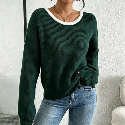 Green Contrast Trim Ribbed Knit Sweater Premium Fabric - product view 1