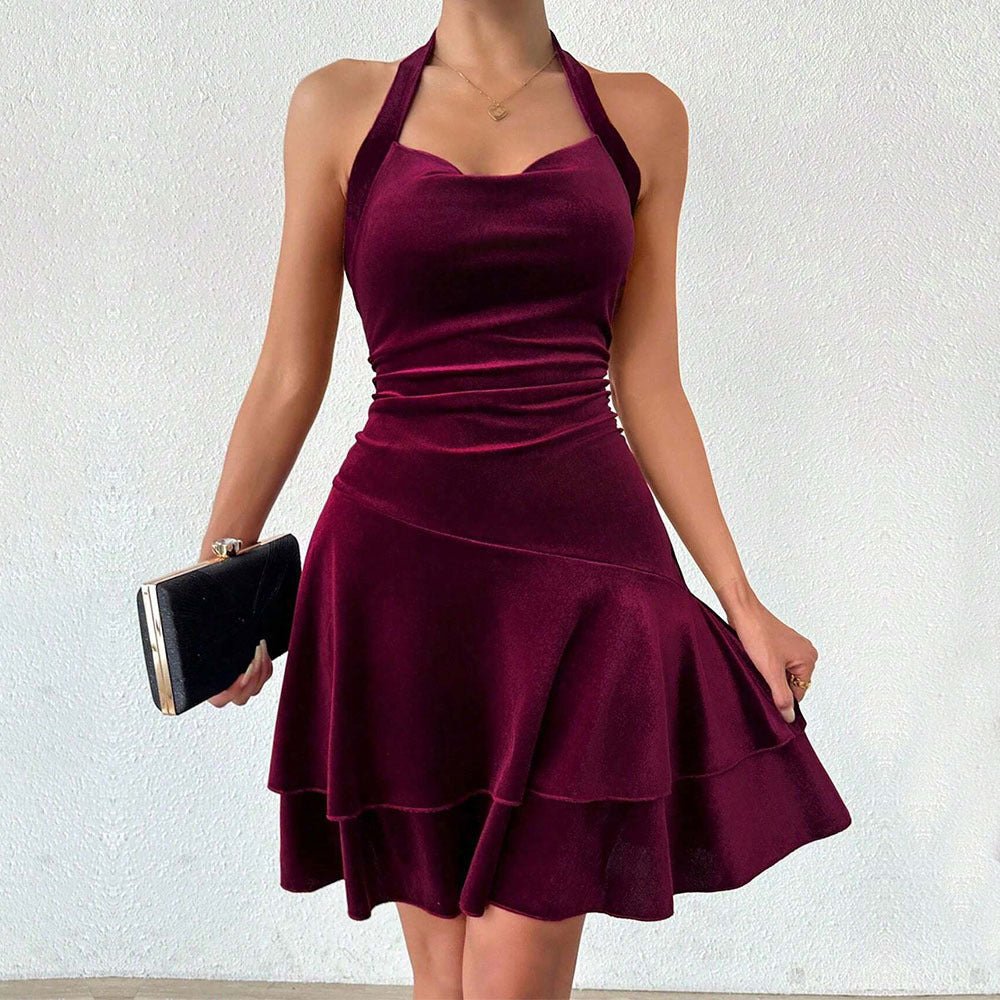janice Velvet halter neck mini dress