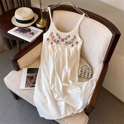 Hollow-out embroidered camisole midi dress