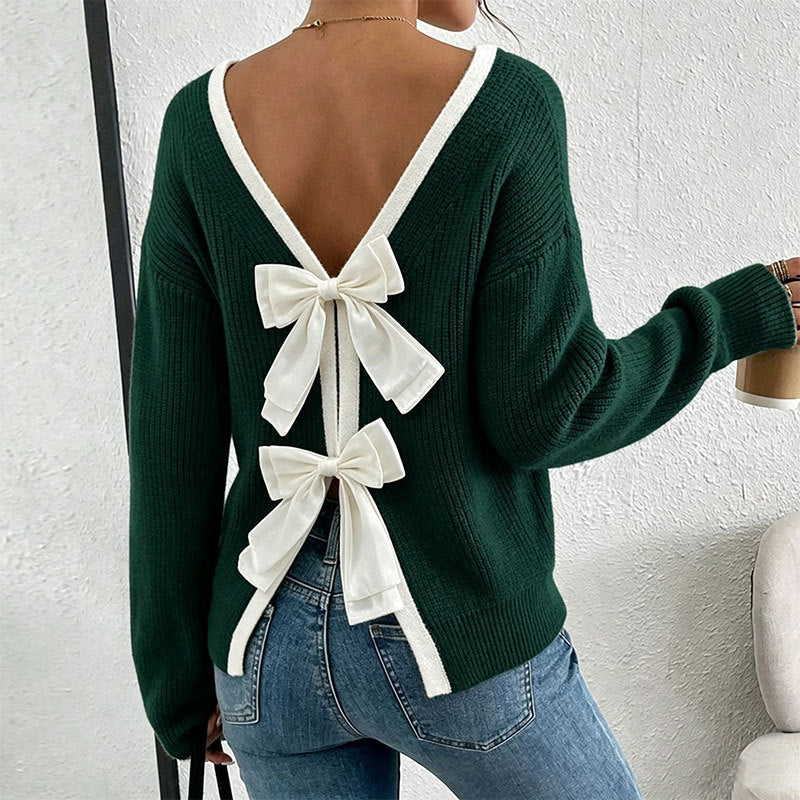 Green Contrast Trim Ribbed Knit Sweater Premium Fabric - product view 2