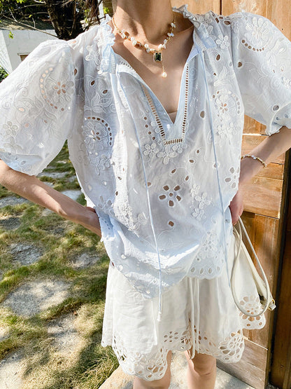 Embroidered cut-out French shirt