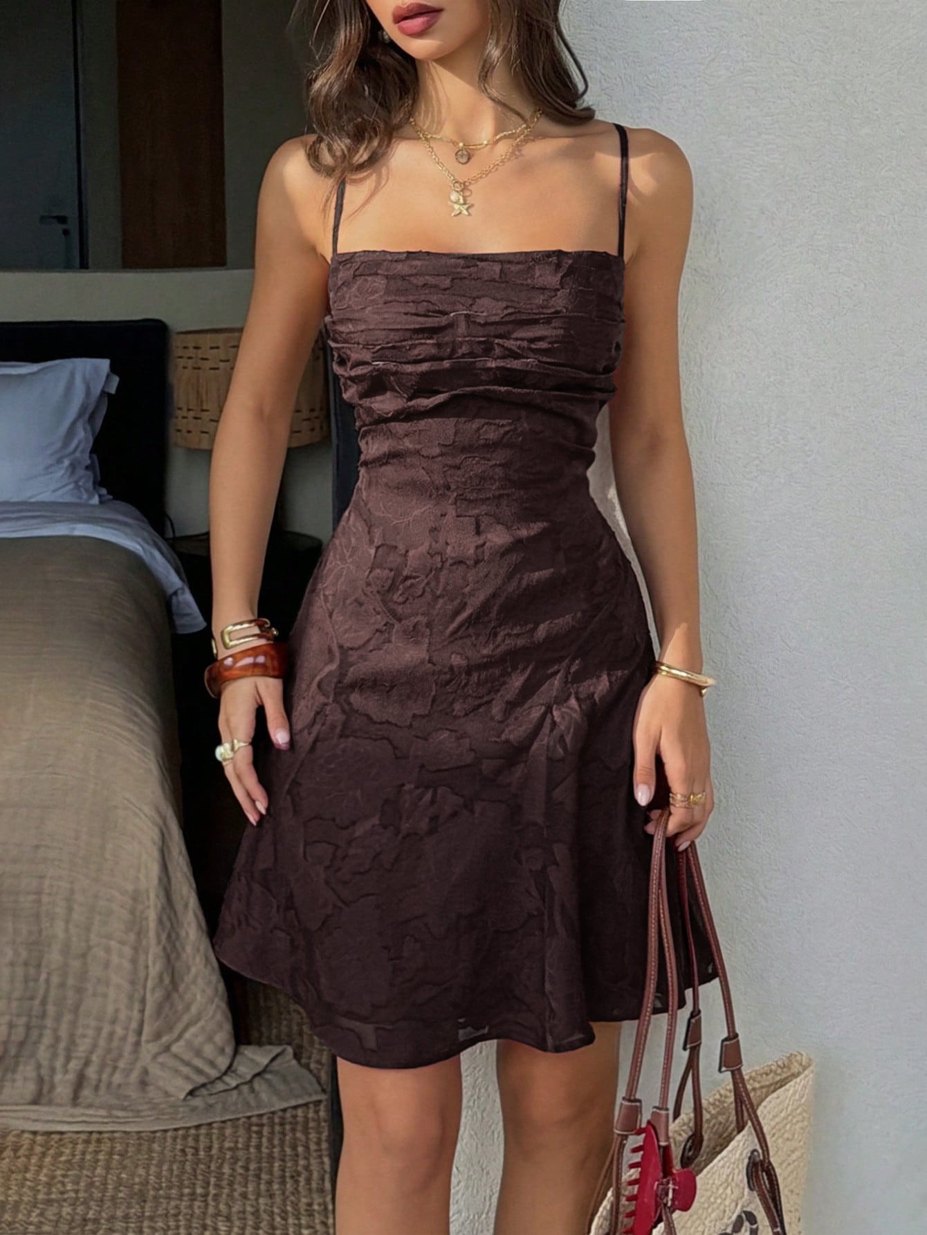 zara brown slip mini dress