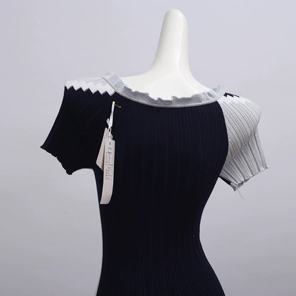 Black Knitted Mini Dress - Cozy Ribbed Sweater Dress