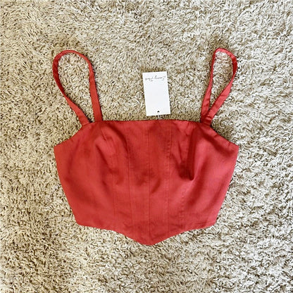 Seamed Corset Style Spaghetti Strap Crop Cami Top