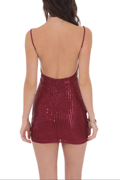 red wine glitter diamond slip dress