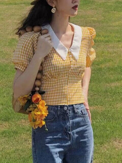 French retro plaid shirt