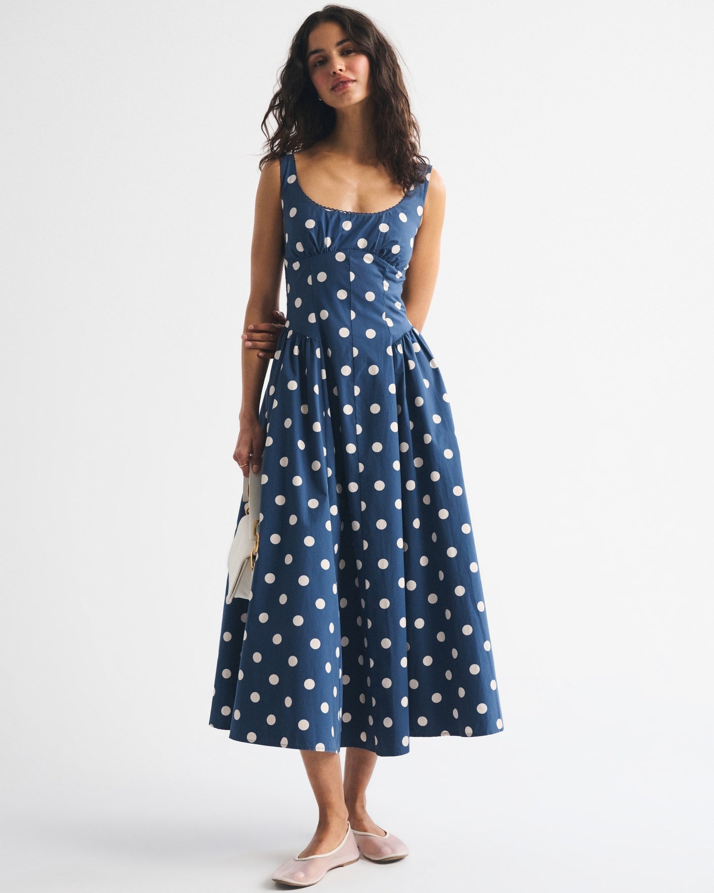 blue wave point slim large pendulum slip dress