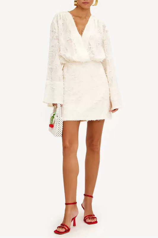 Cream apricot large flared sleeves mini dress