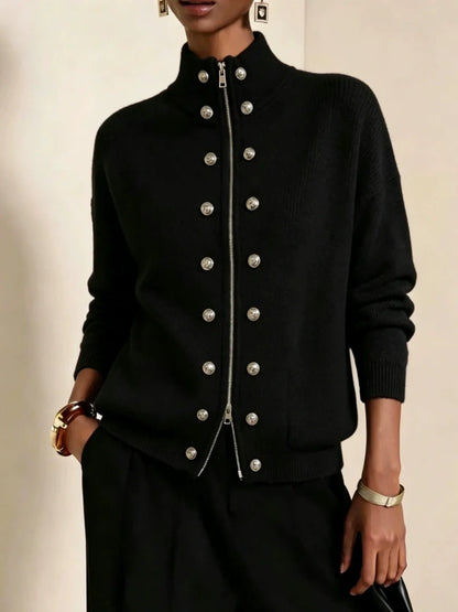 Double-breasted Zip-up knit Cardigan