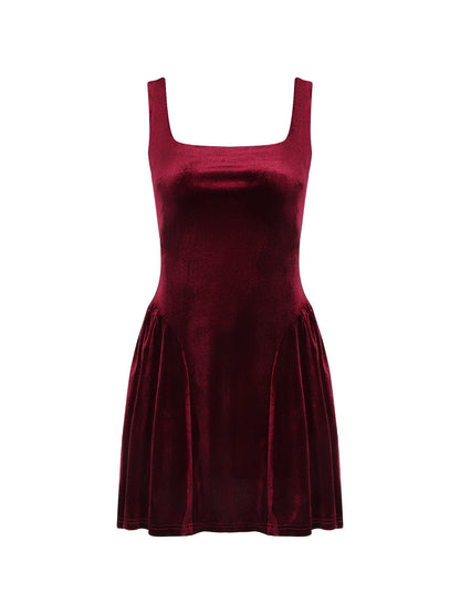 red gold velvet drawstring backless mini dress