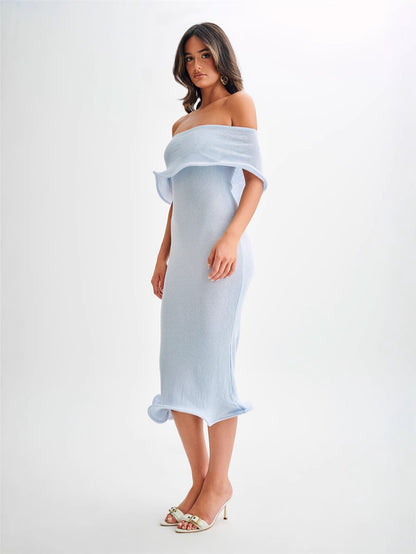 Off-shoulder sleeveless knit midi dress
