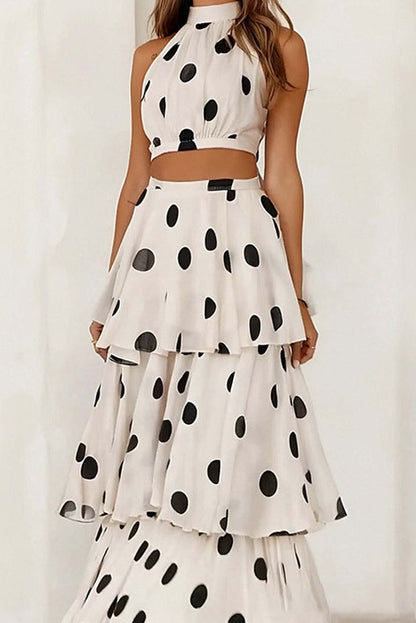 polka dot halterneck sleeveless top skirt set